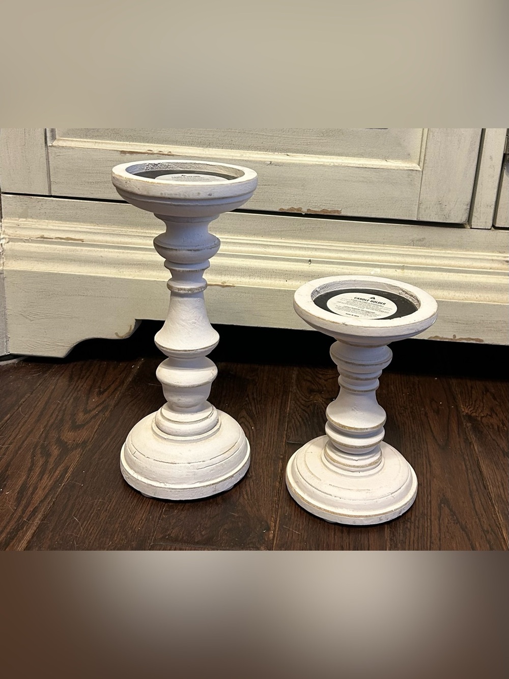 Classic White Wooden Candle Holders - Set of 2